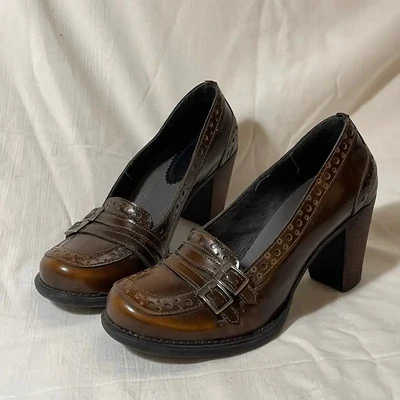 Oxford Scholar | Vintage Brogue Loafer Heels