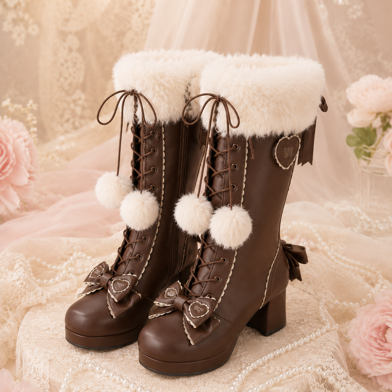 Frost Fairy | Fur-Top Knee-High Lace-Up Boots