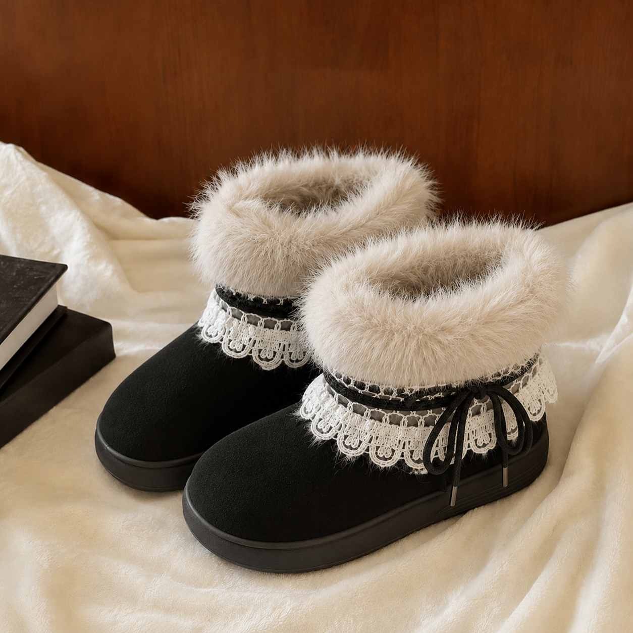 Cozy Cottage | Lace-Trim Fluffy Snow Boots