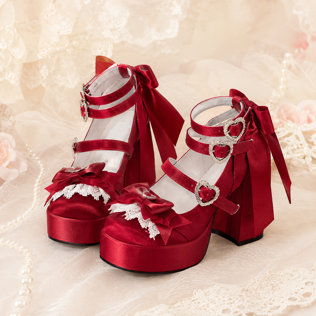 Rose Covenant | Satin Trailing Bow Platform Heels