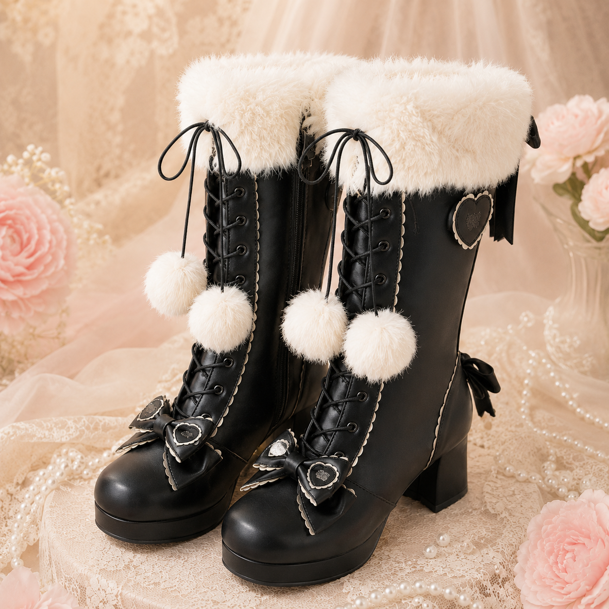 Frost Fairy | Fur-Top Knee-High Lace-Up Boots