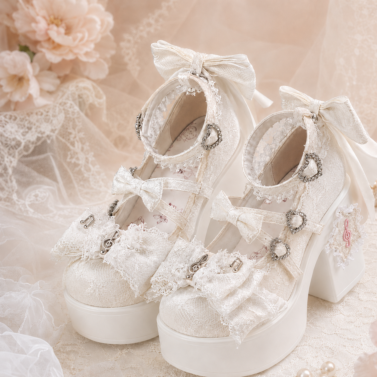 The Princess's Sonata | Music-Note Lace Platform Mary Janes