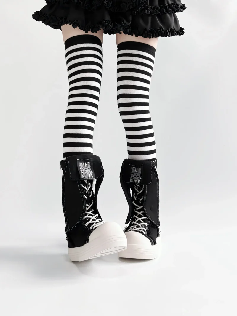 Rebel Rabbit | Frayed Canvas Punk High-Top Boots