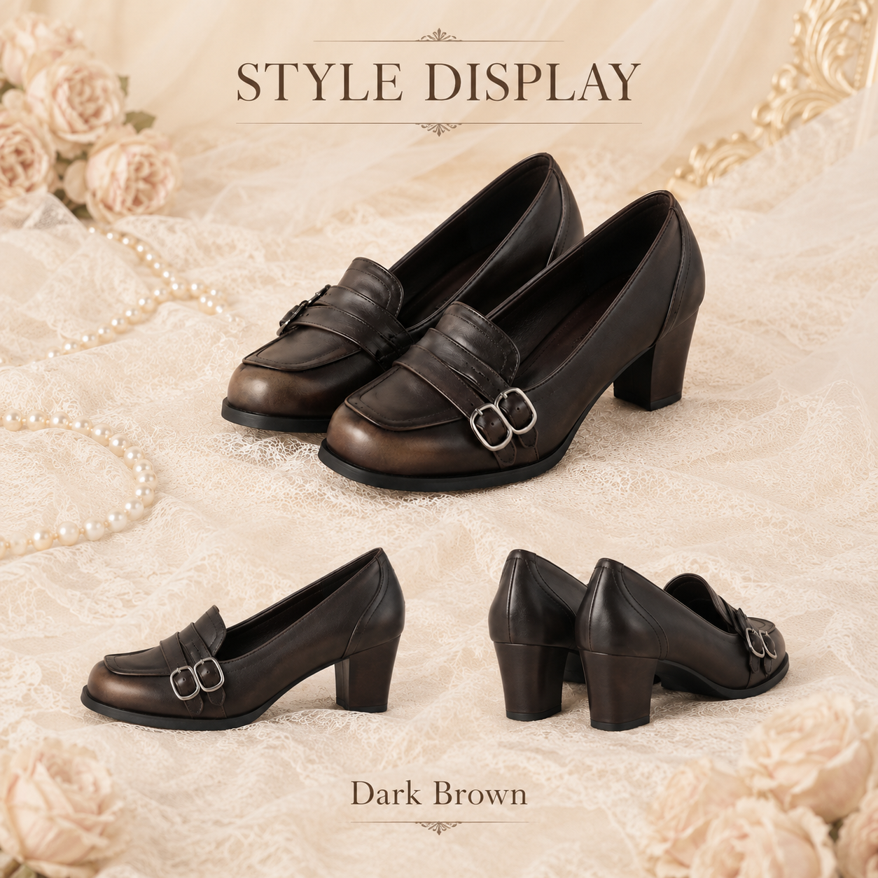 Vintage Librarian | Burnished Double-Buckle Heels