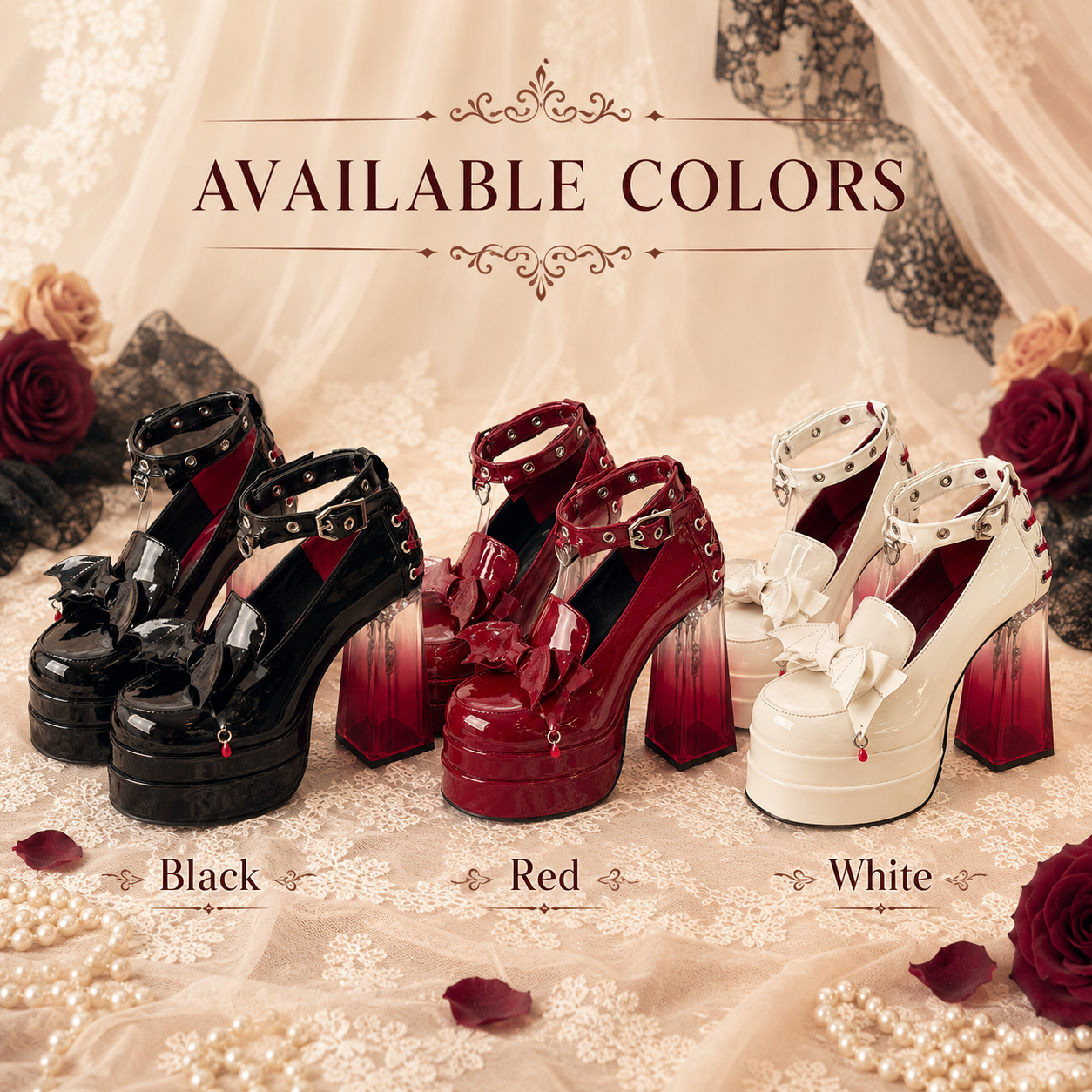 Vampire’s Kiss | Bat-Wing Crystal Platform Heels