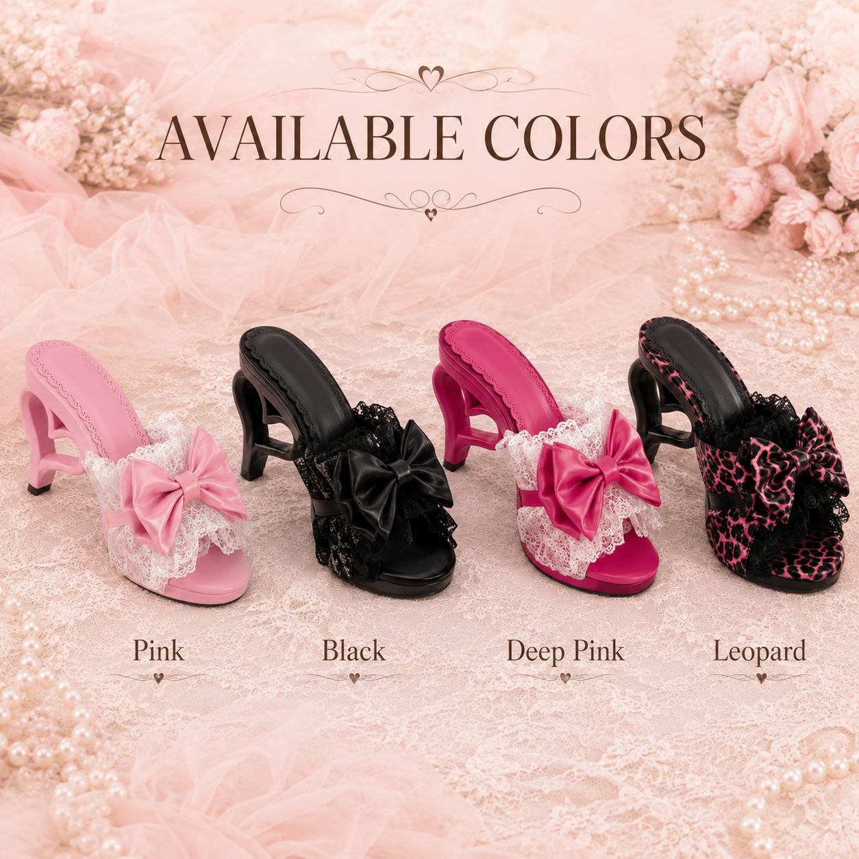 Cupid's Kiss | Heart-Heel Lace Bow Mules