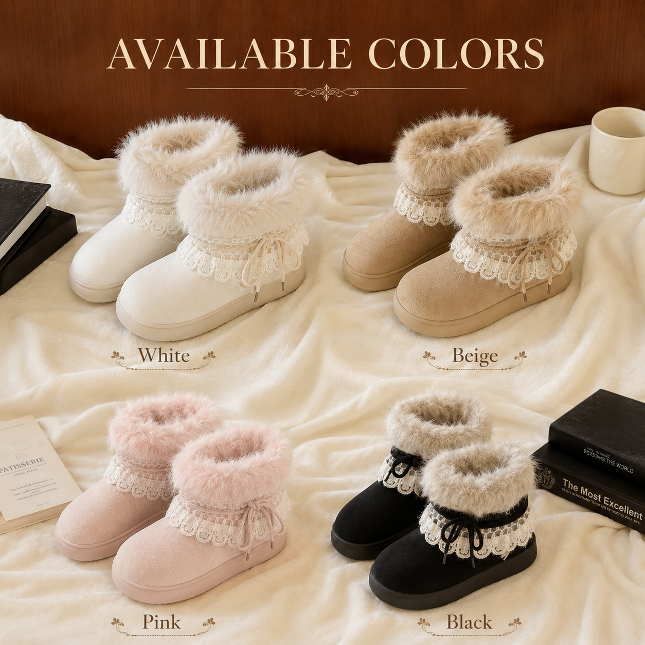 Cozy Cottage | Lace-Trim Fluffy Snow Boots