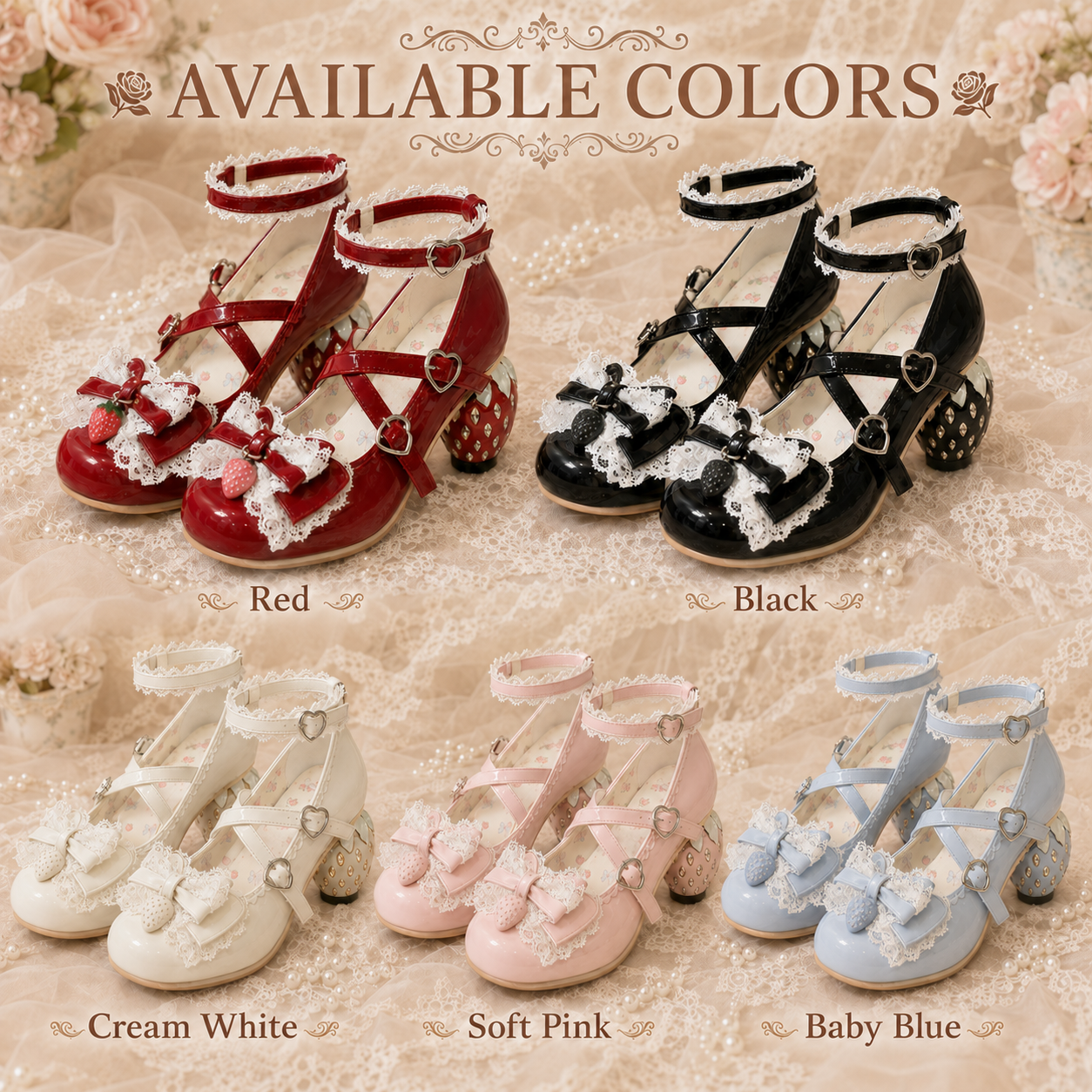 The Strawberry Secret | Crystal Berry-Heel Criss-Cross Mary Janes