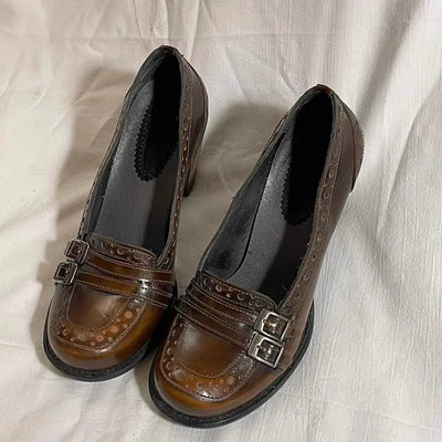 Oxford Scholar | Vintage Brogue Loafer Heels
