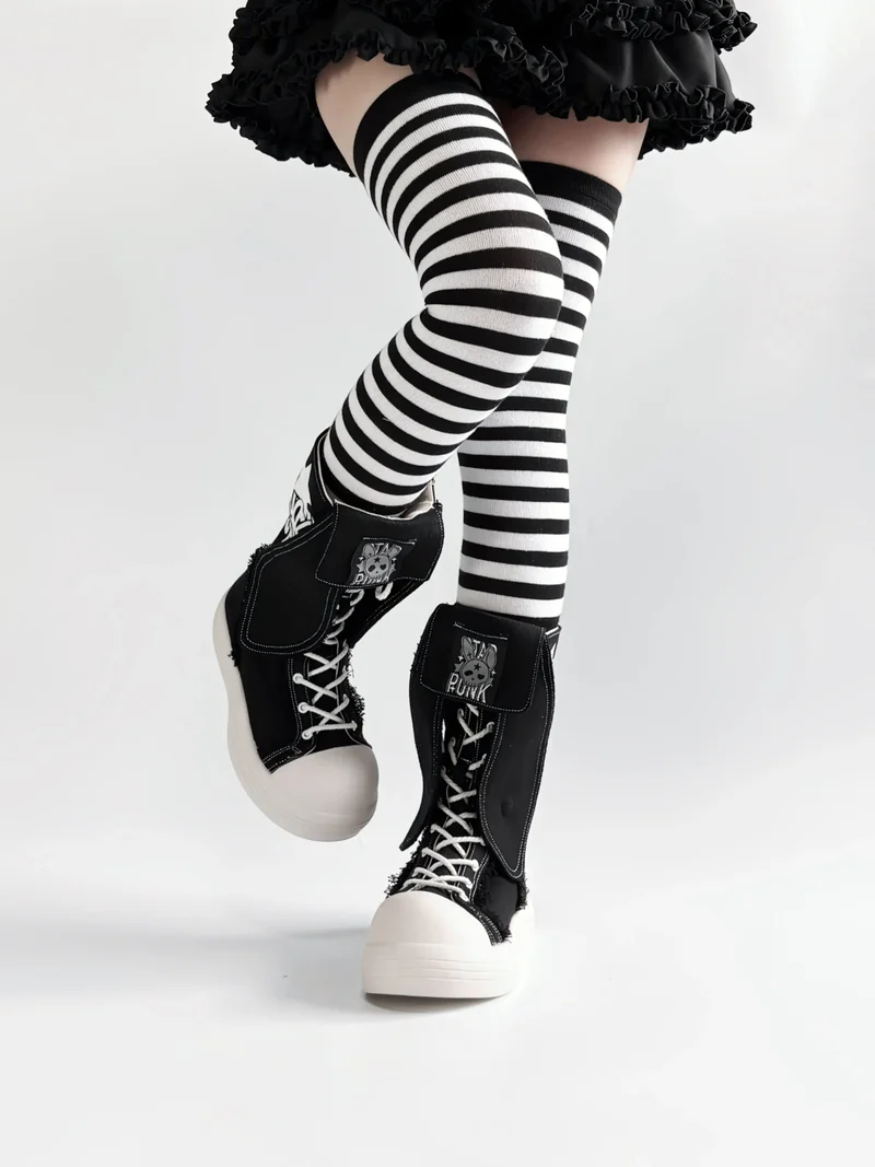 Rebel Rabbit | Frayed Canvas Punk High-Top Boots