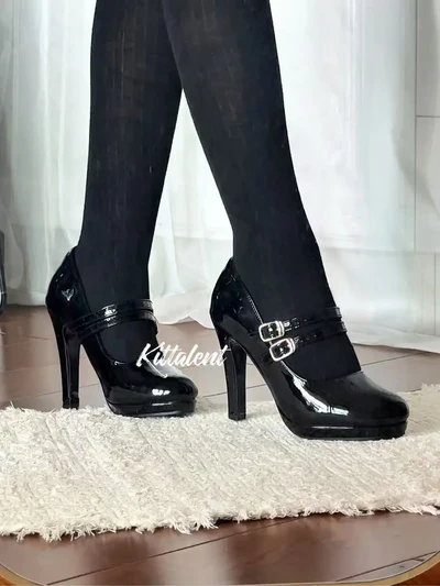 Dark Diva | Patent Double-Strap High Heel Pumps