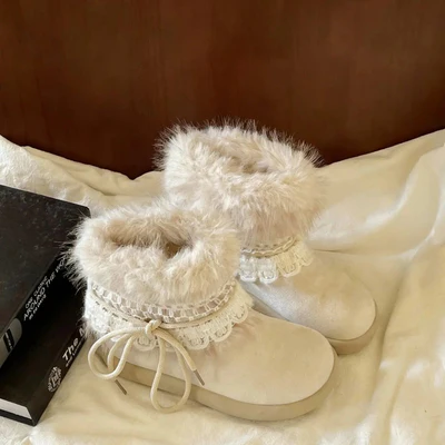 Cozy Cottage | Lace-Trim Fluffy Snow Boots