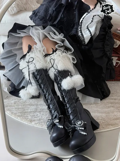 Frost Fairy | Fur-Top Knee-High Lace-Up Boots