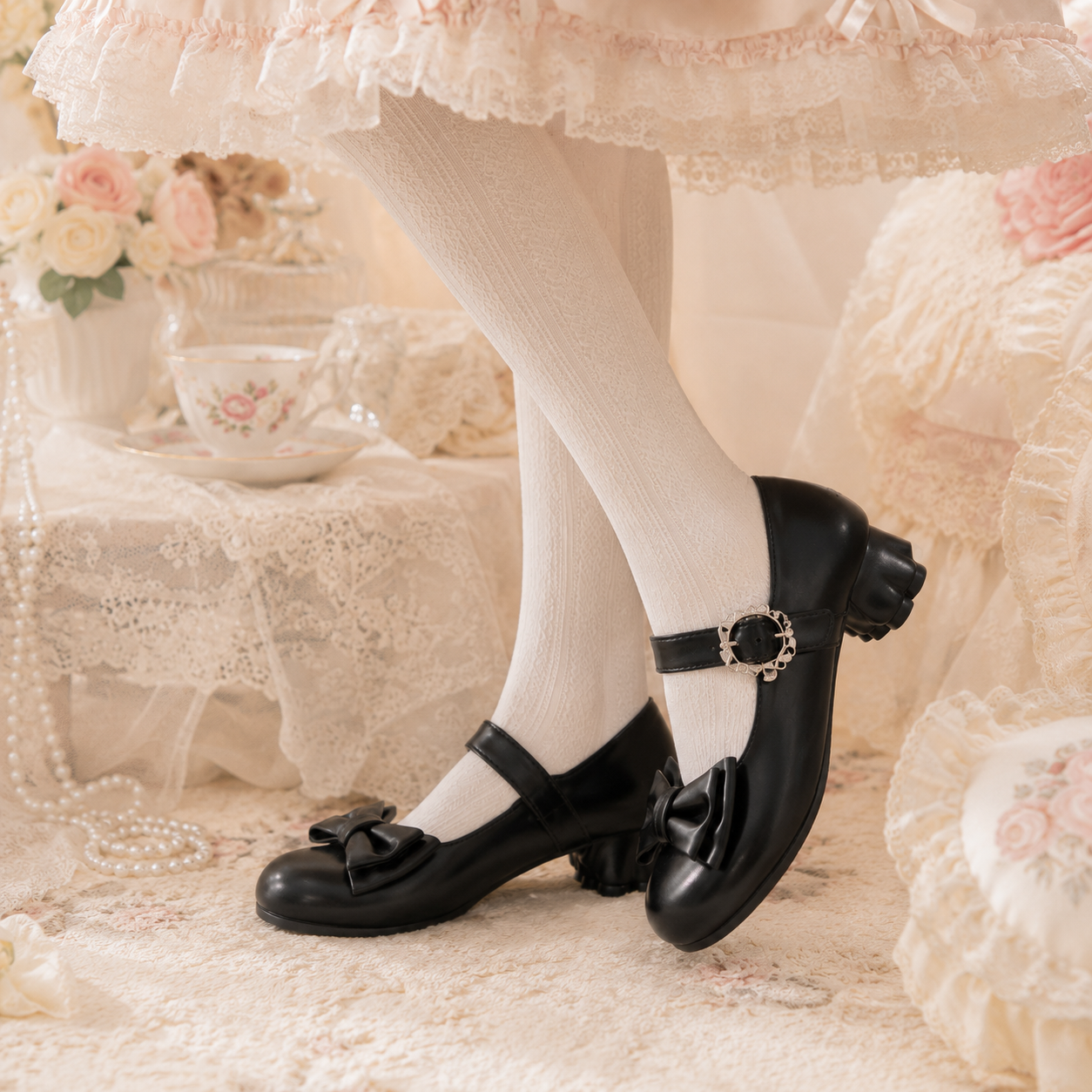 Velvet Paw | Cat-Heel Scalloped Mary Janes