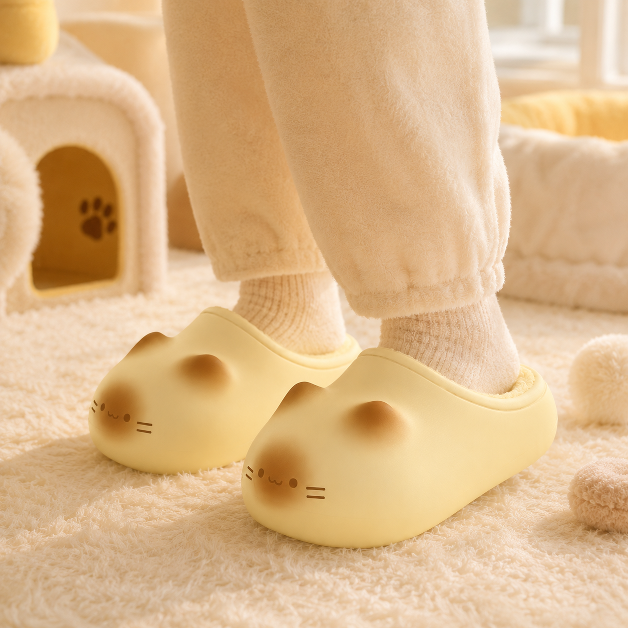 Marshmallow Meow | Fluffy 3D Cat Platform Slippers