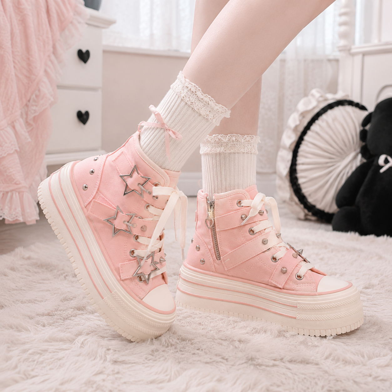 The Cosmic Rebel | Metallic Star Studded Platform Sneakers