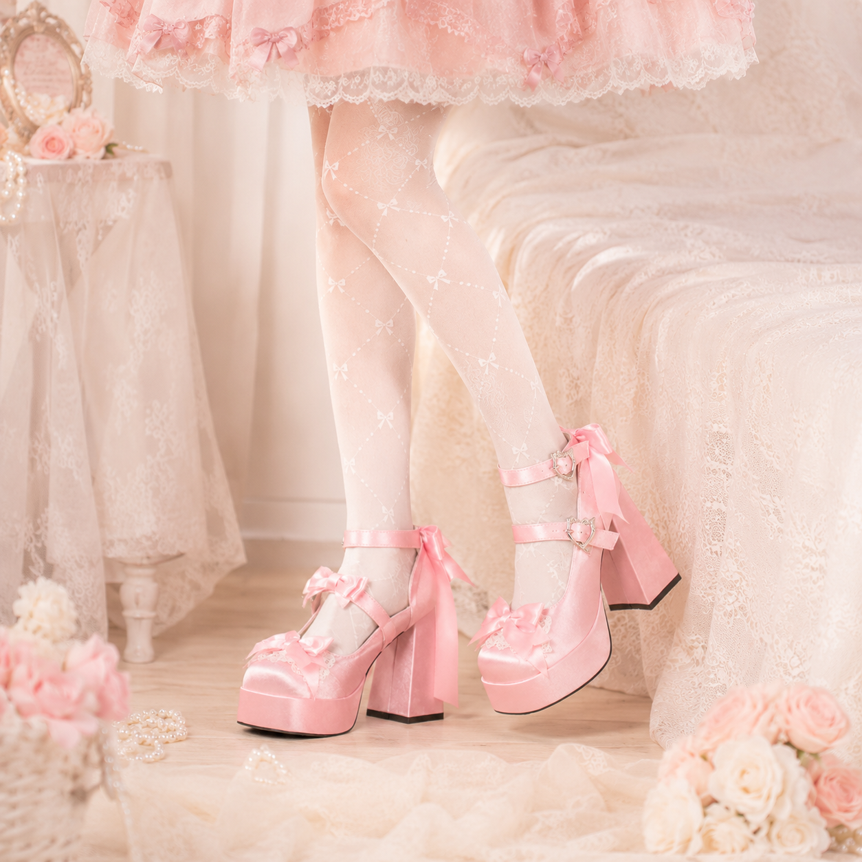 Rose Covenant | Satin Trailing Bow Platform Heels