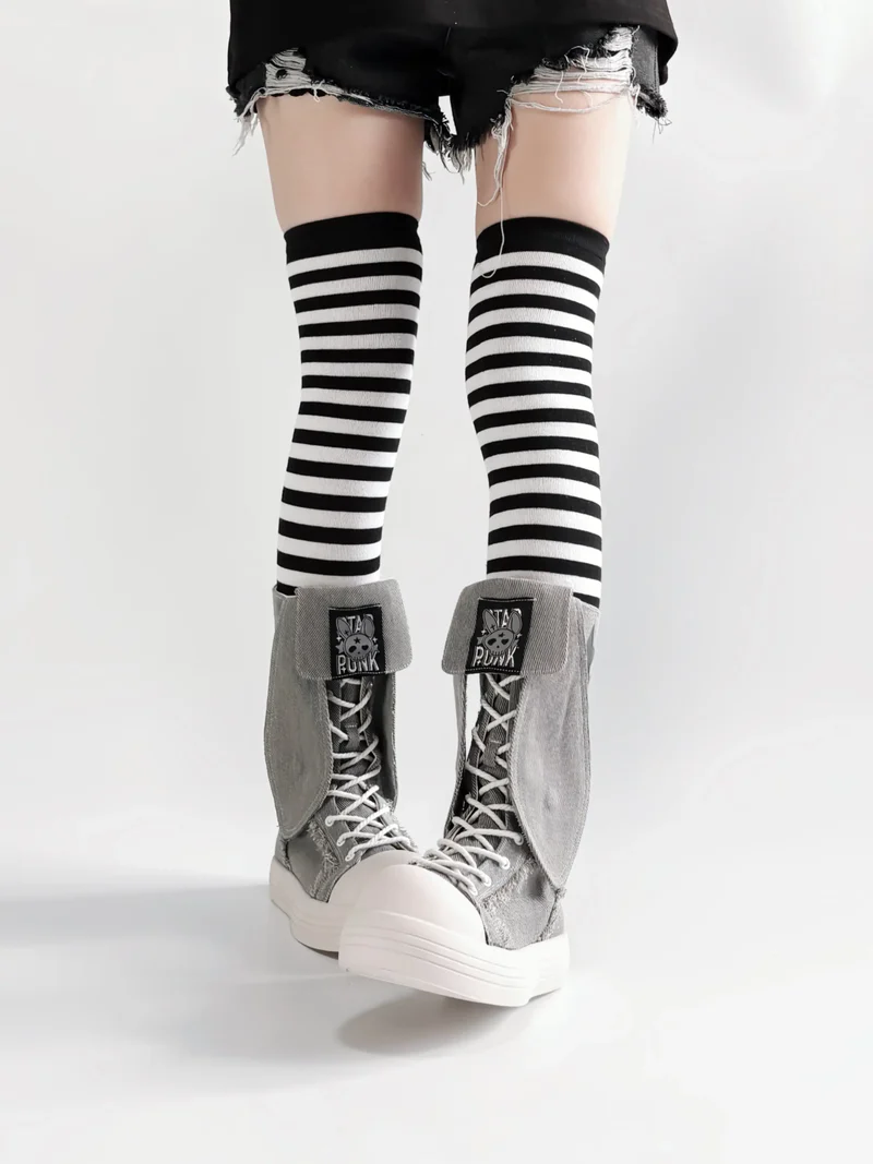 Rebel Rabbit | Frayed Canvas Punk High-Top Boots