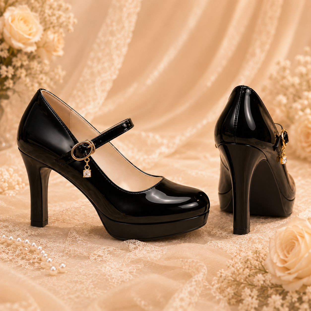 Royal Classic | Single Strap Platform Heels with Charm Buckle