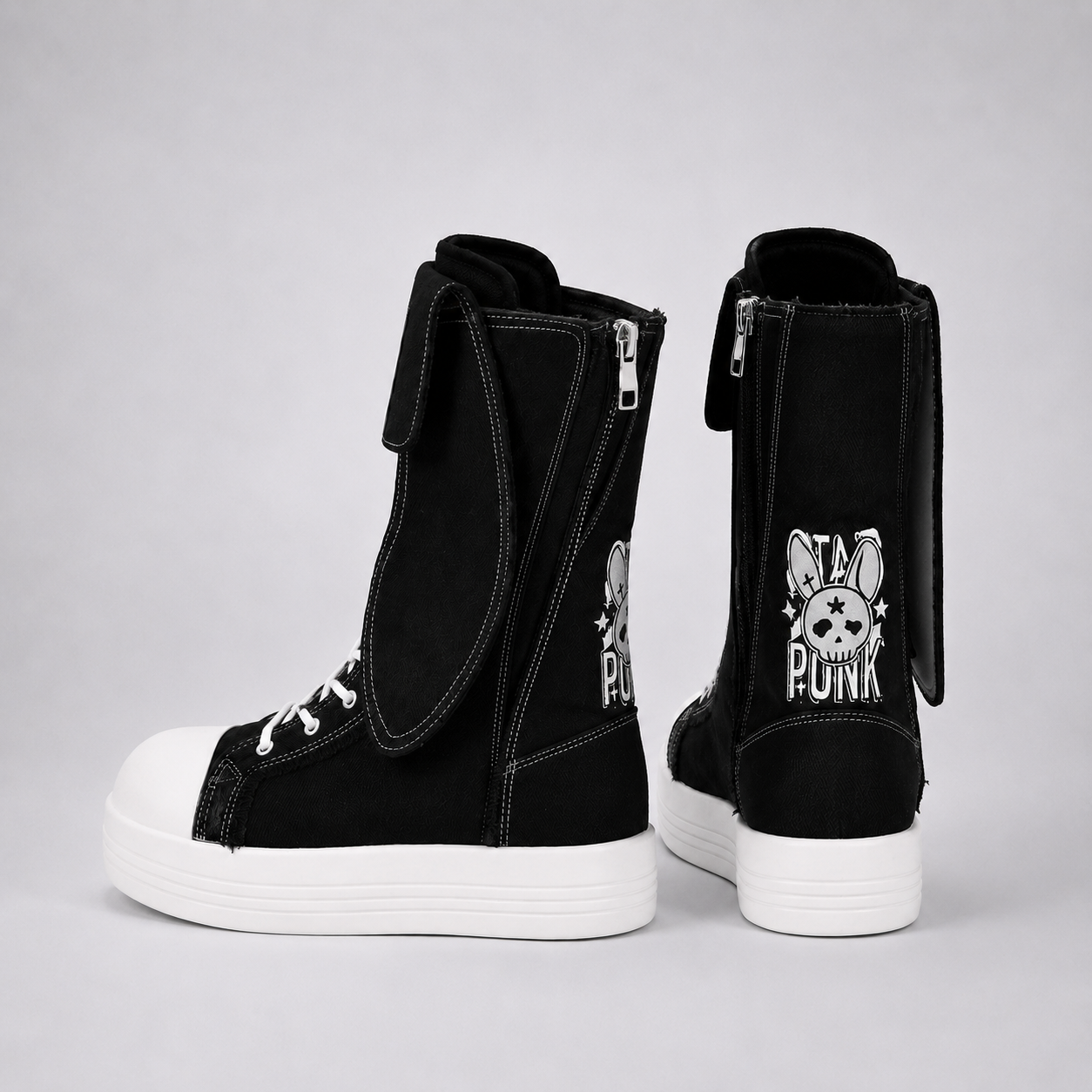 Rebel Rabbit | Frayed Canvas Punk High-Top Boots