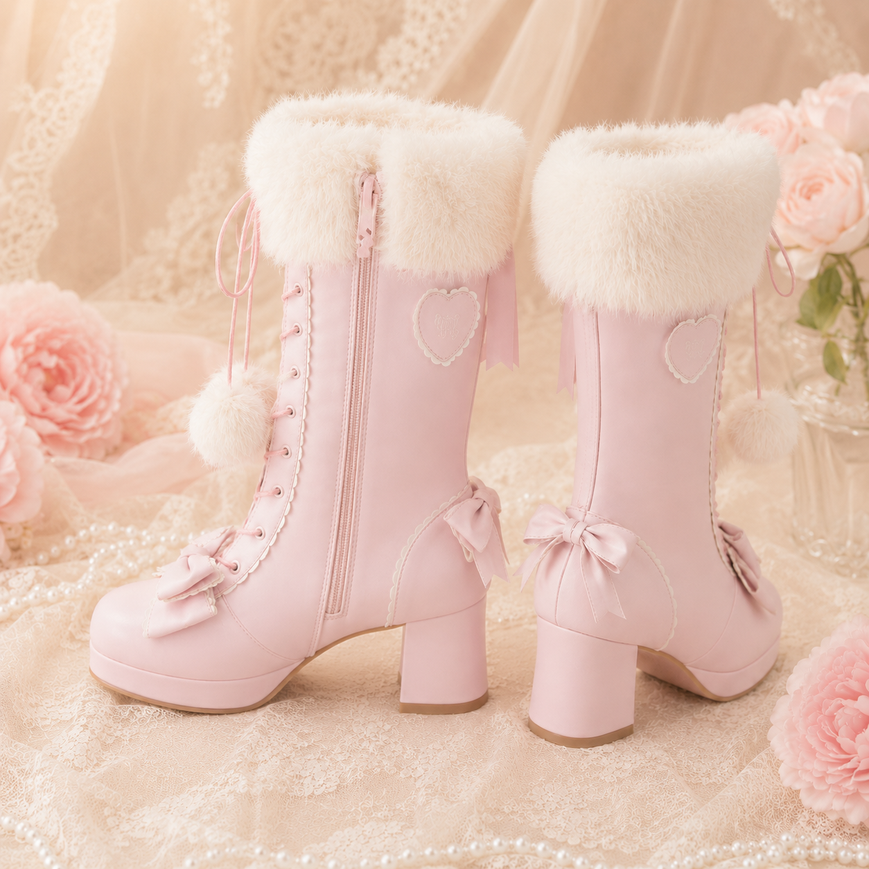Frost Fairy | Fur-Top Knee-High Lace-Up Boots
