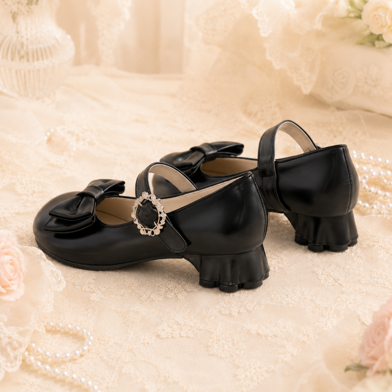 Velvet Paw | Cat-Heel Scalloped Mary Janes