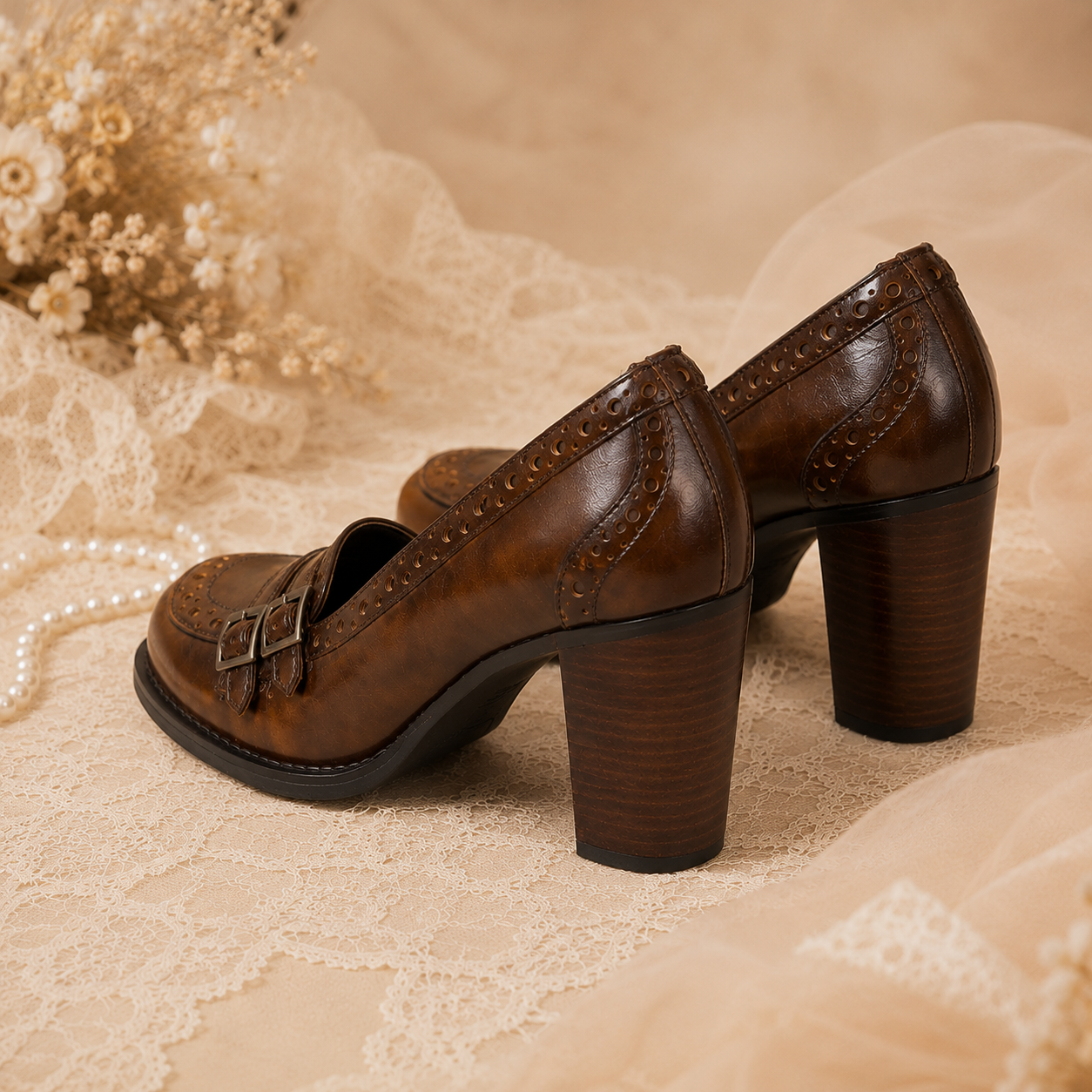 Oxford Scholar | Vintage Brogue Loafer Heels
