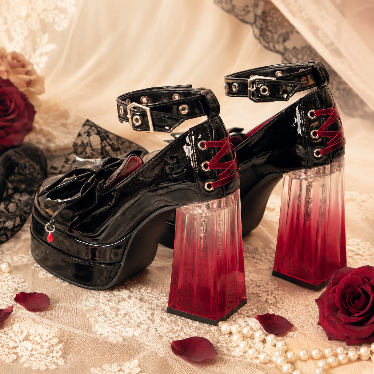 Vampire’s Kiss | Bat-Wing Crystal Platform Heels