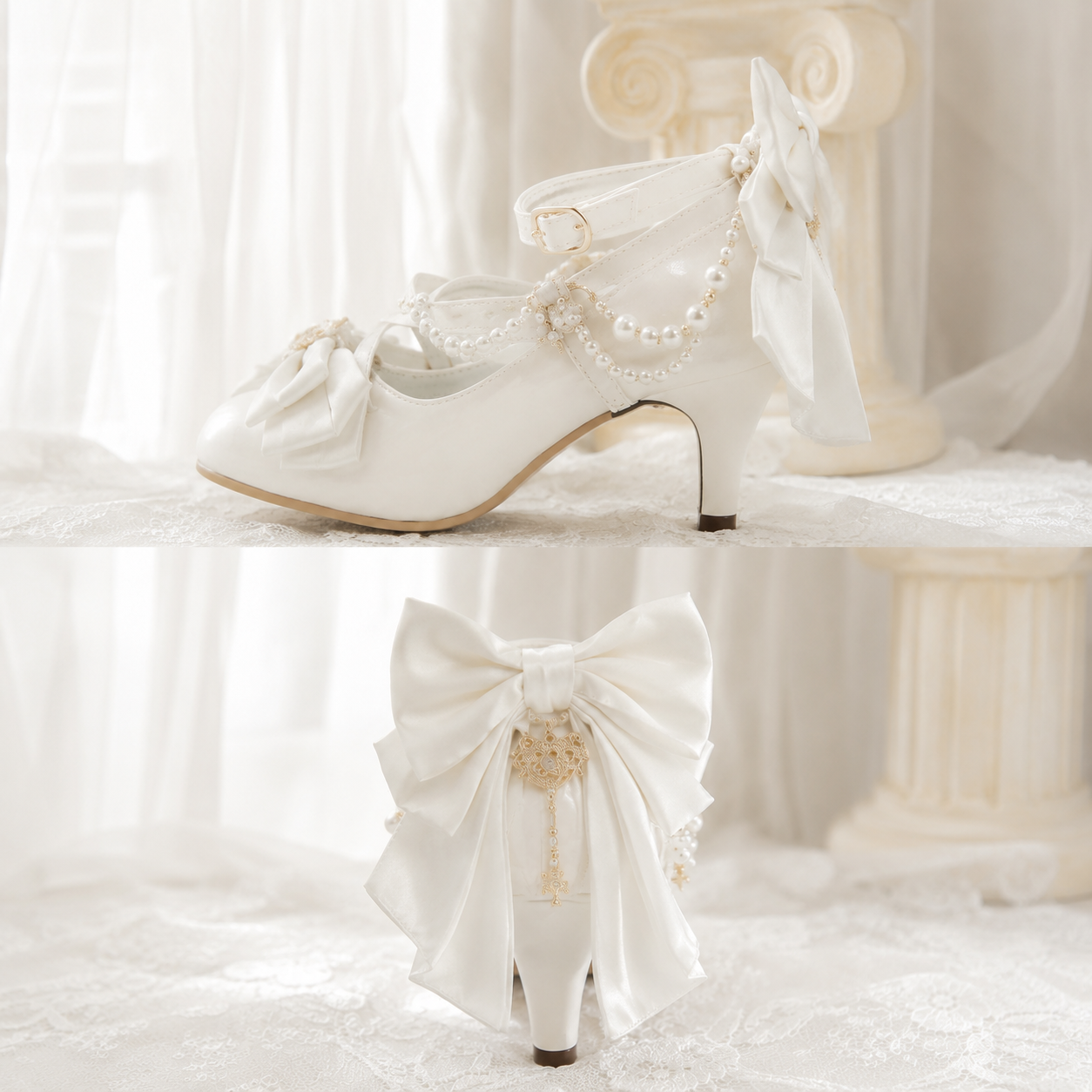 Royal Tea Party | Pearl Chain Cross-Strap Heels