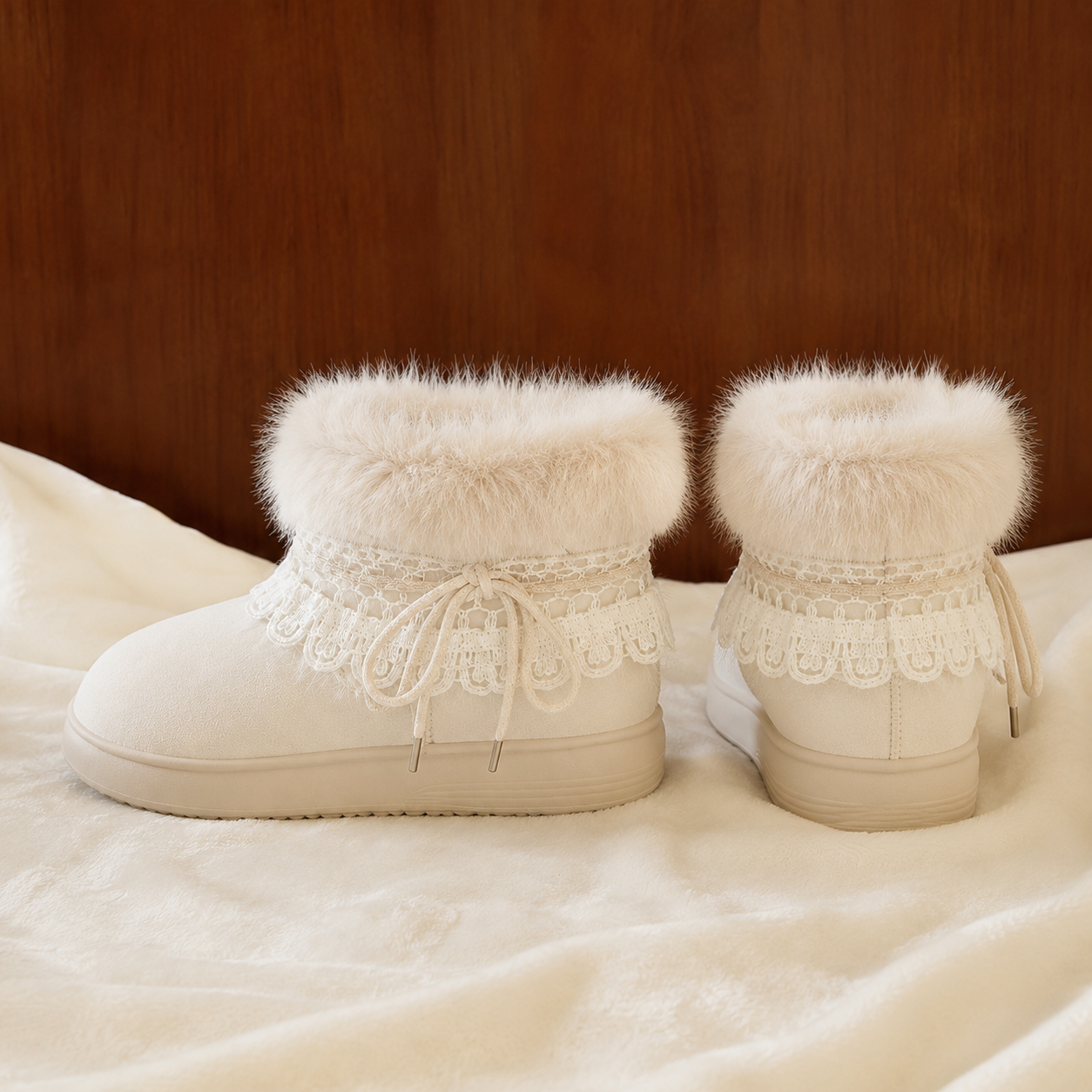 Cozy Cottage | Lace-Trim Fluffy Snow Boots
