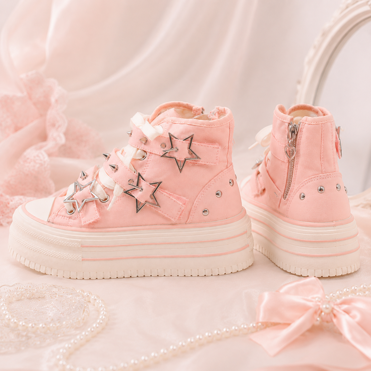 The Cosmic Rebel | Metallic Star Studded Platform Sneakers