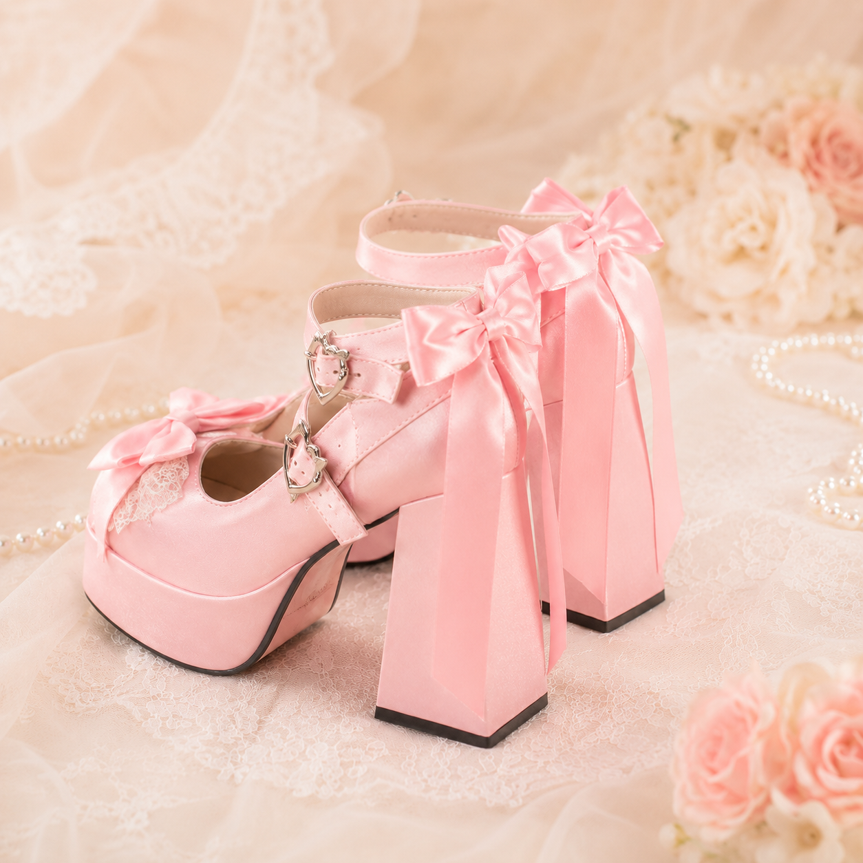 Rose Covenant | Satin Trailing Bow Platform Heels