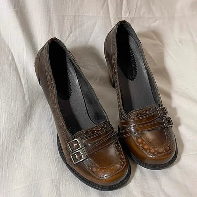 Oxford Scholar | Vintage Brogue Loafer Heels