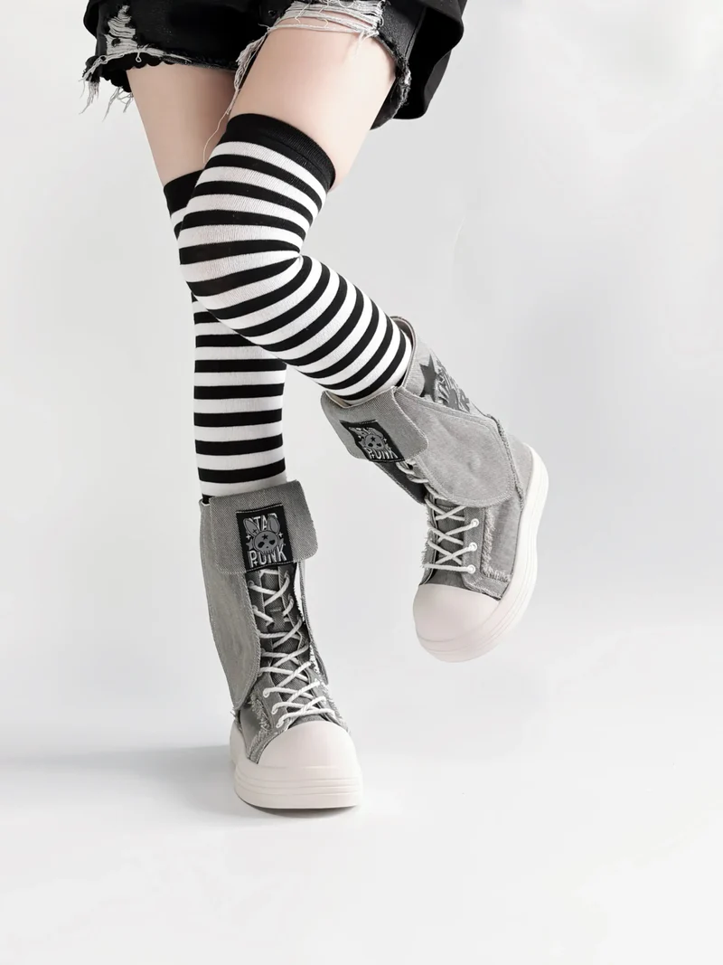 Rebel Rabbit | Frayed Canvas Punk High-Top Boots