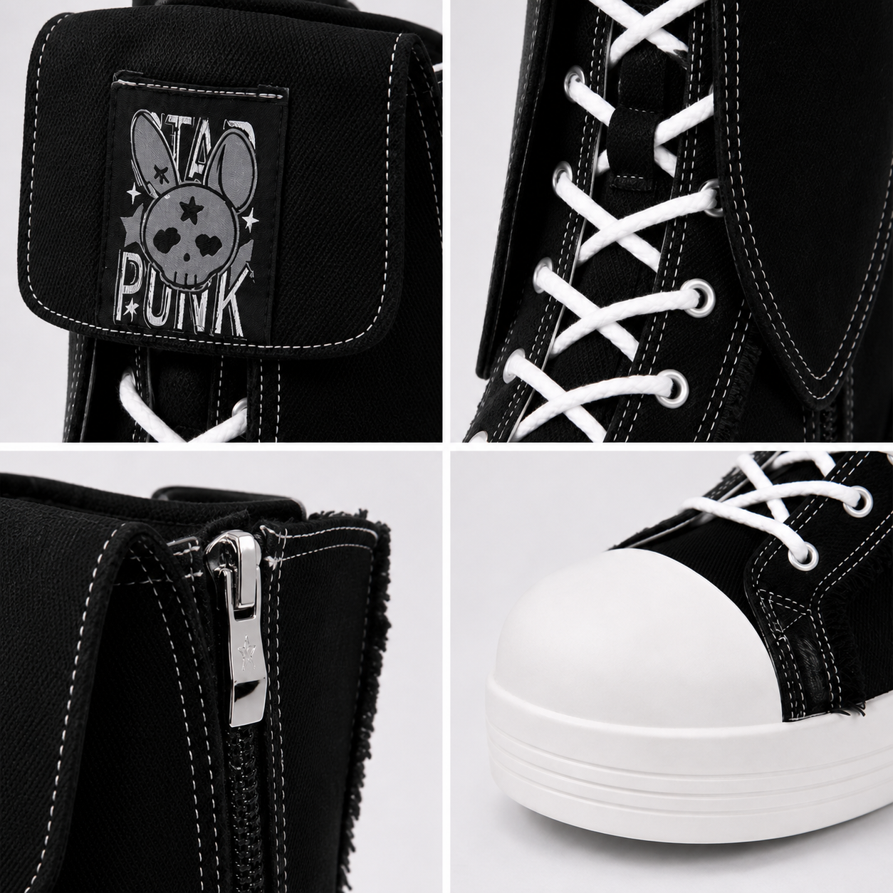 Rebel Rabbit | Frayed Canvas Punk High-Top Boots