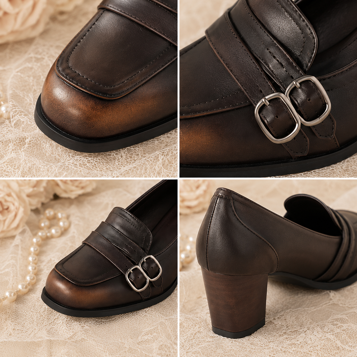 Vintage Librarian | Burnished Double-Buckle Heels