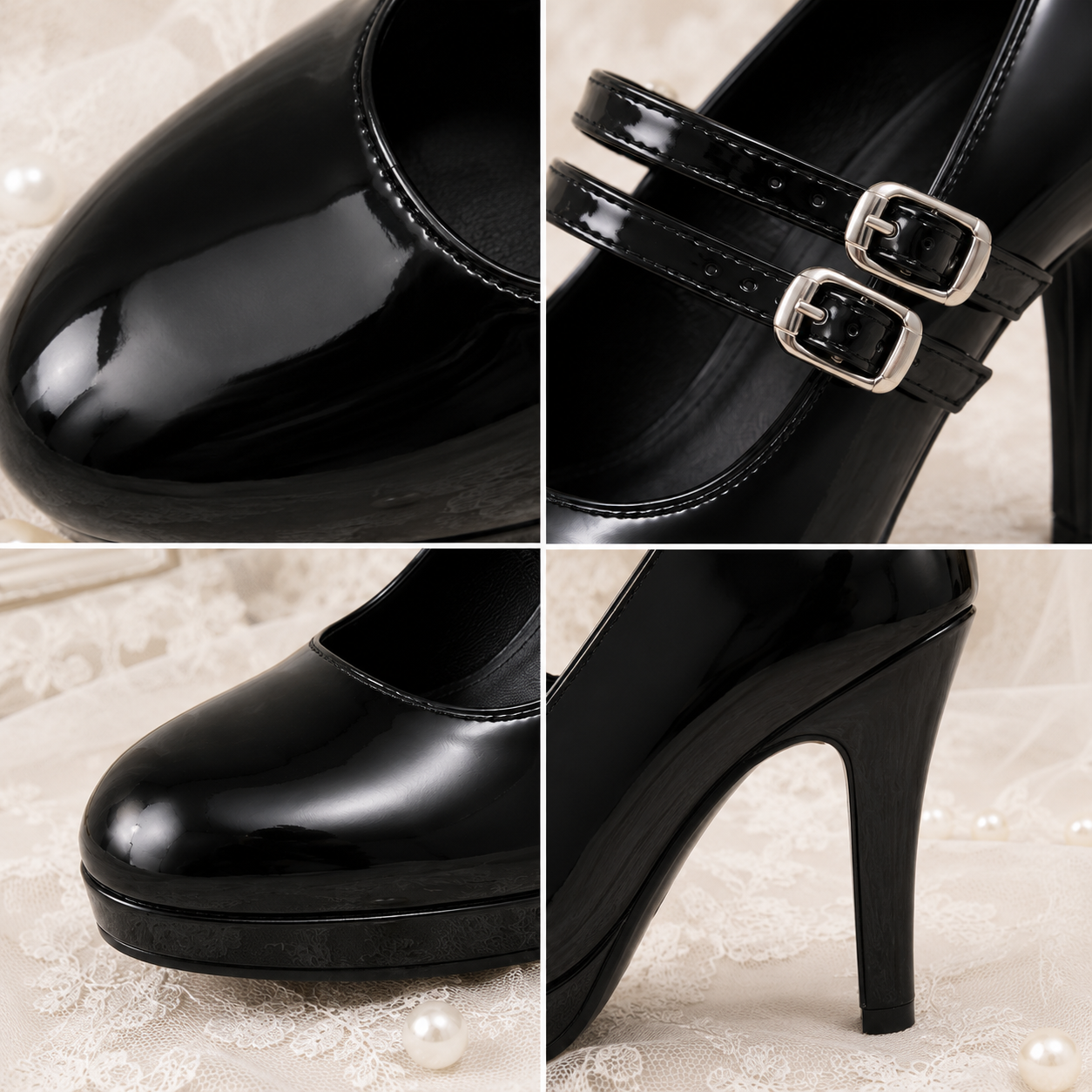 Dark Diva | Patent Double-Strap High Heel Pumps