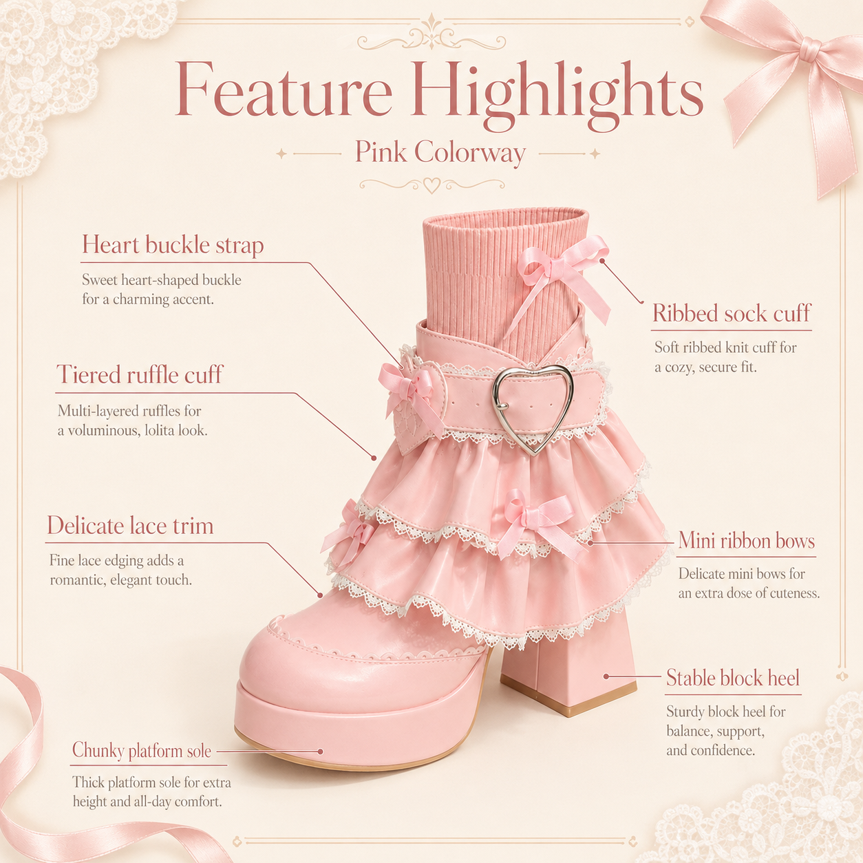 Dollhouse Princess | Ruffle Collar Lace-Up Booties
