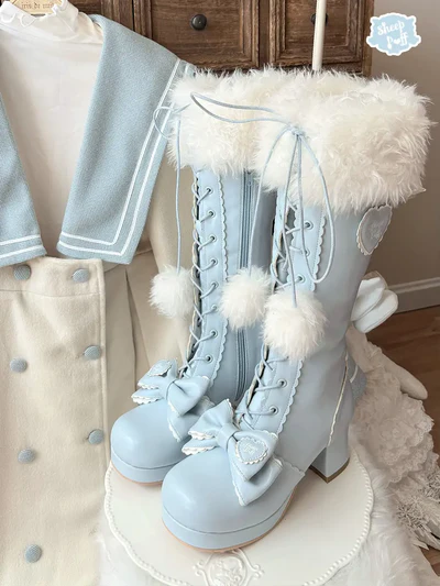 Frost Fairy | Fur-Top Knee-High Lace-Up Boots