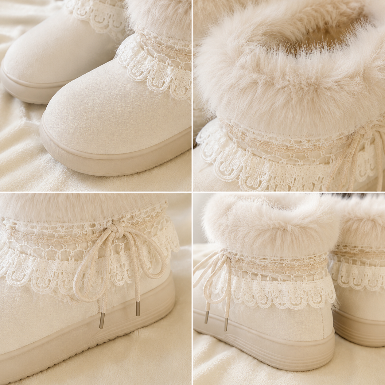 Cozy Cottage | Lace-Trim Fluffy Snow Boots
