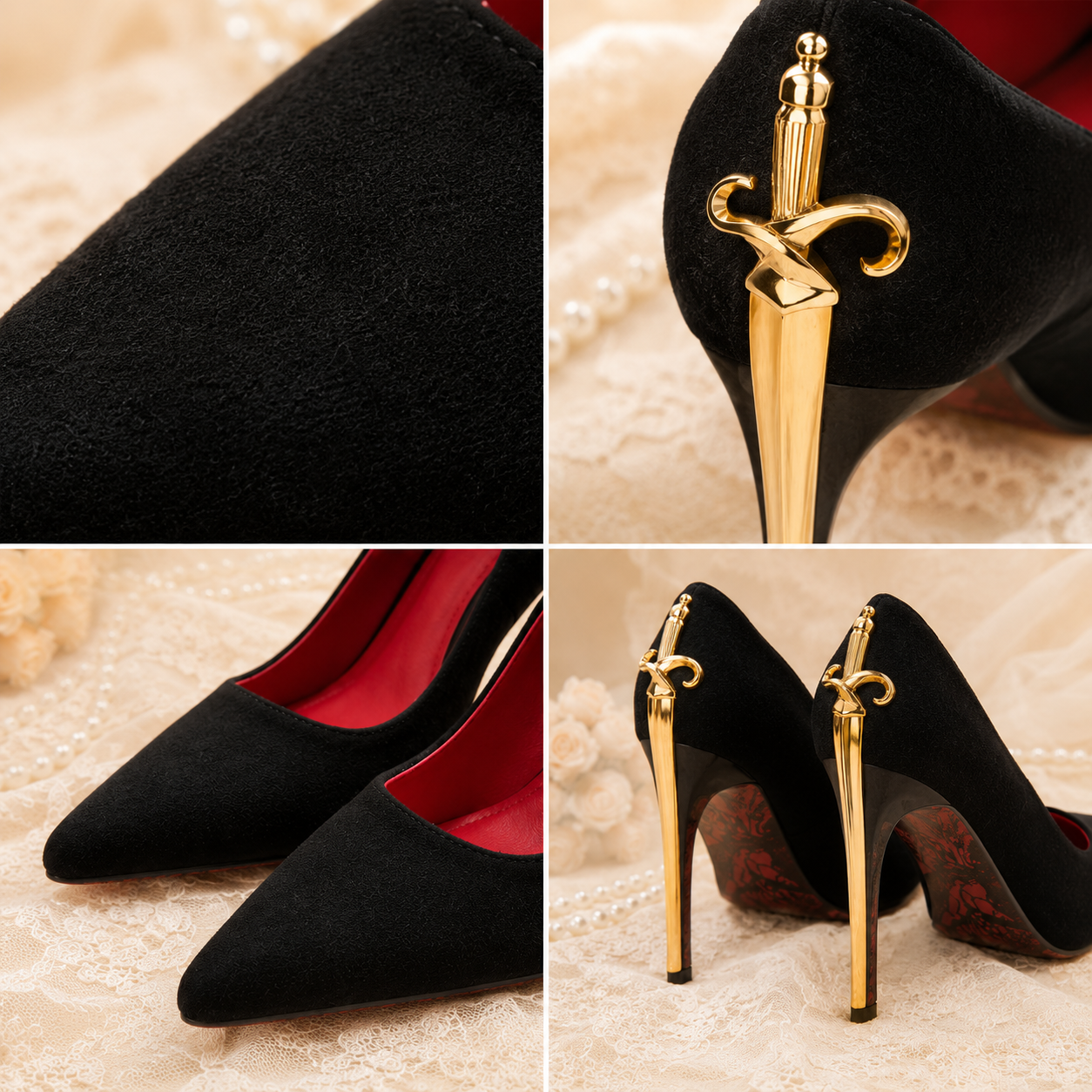Thorn Princess | Dagger-Hilt Suede Stilettos