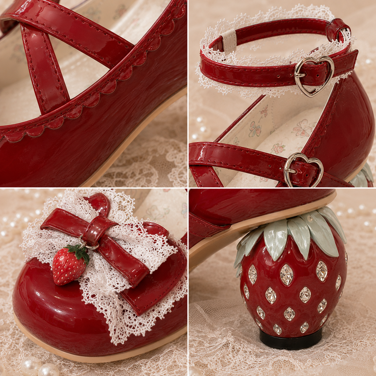 The Strawberry Secret | Crystal Berry-Heel Criss-Cross Mary Janes