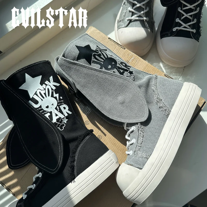 Rebel Rabbit | Frayed Canvas Punk High-Top Boots