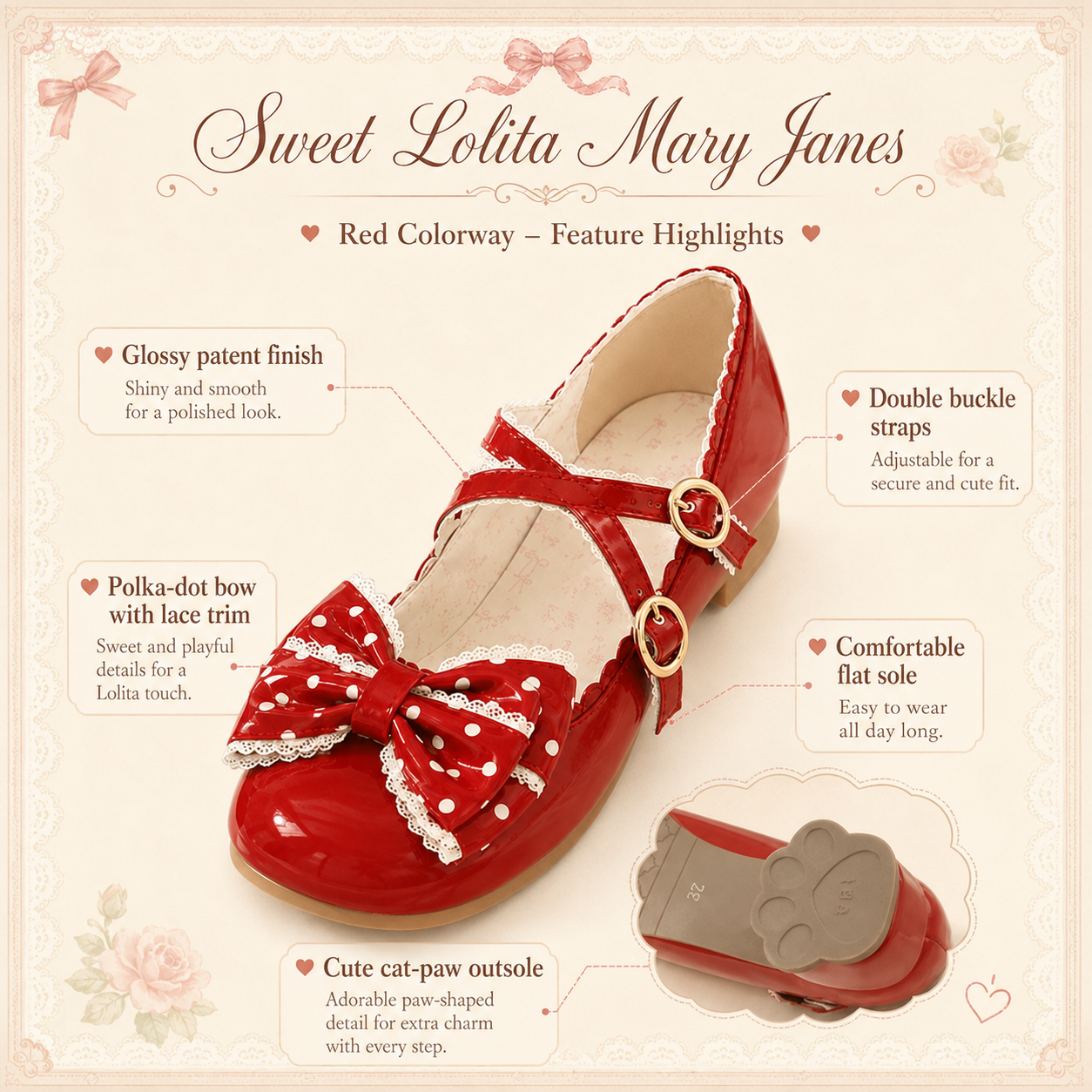 Kitty's Secret | Cat Paw Lace-Sole Mary Jane Flats