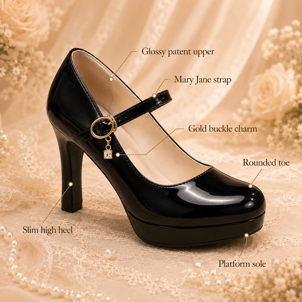 Royal Classic | Single Strap Platform Heels with Charm Buckle