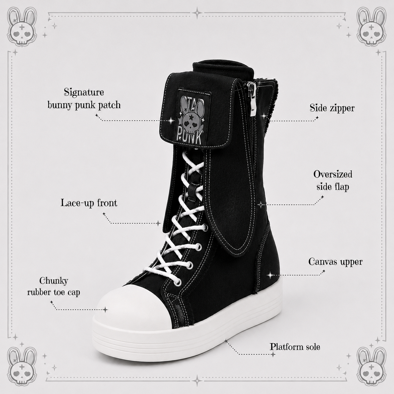 Rebel Rabbit | Frayed Canvas Punk High-Top Boots