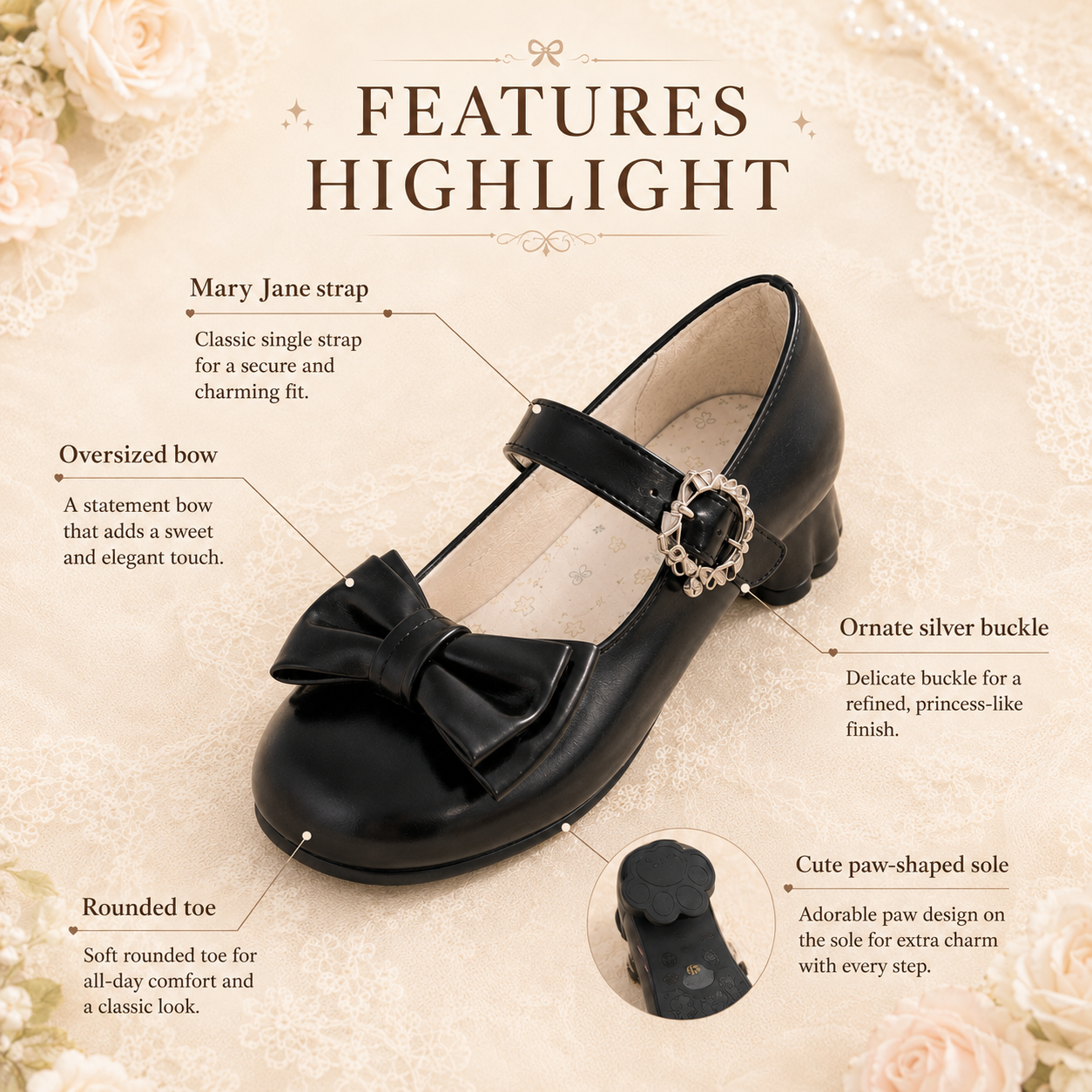 Velvet Paw | Cat-Heel Scalloped Mary Janes