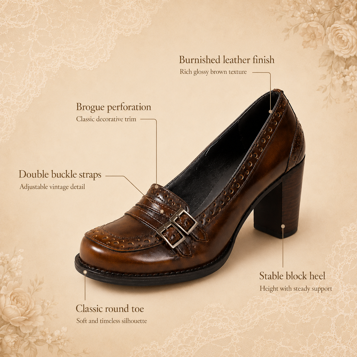 Oxford Scholar | Vintage Brogue Loafer Heels