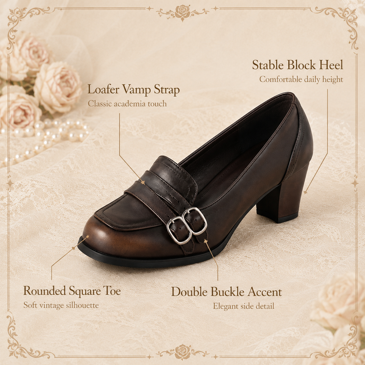 Vintage Librarian | Burnished Double-Buckle Heels