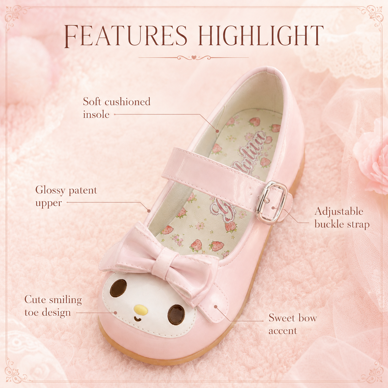 Bunny Berry | Cartoon Ribbon Bow Mary Janes